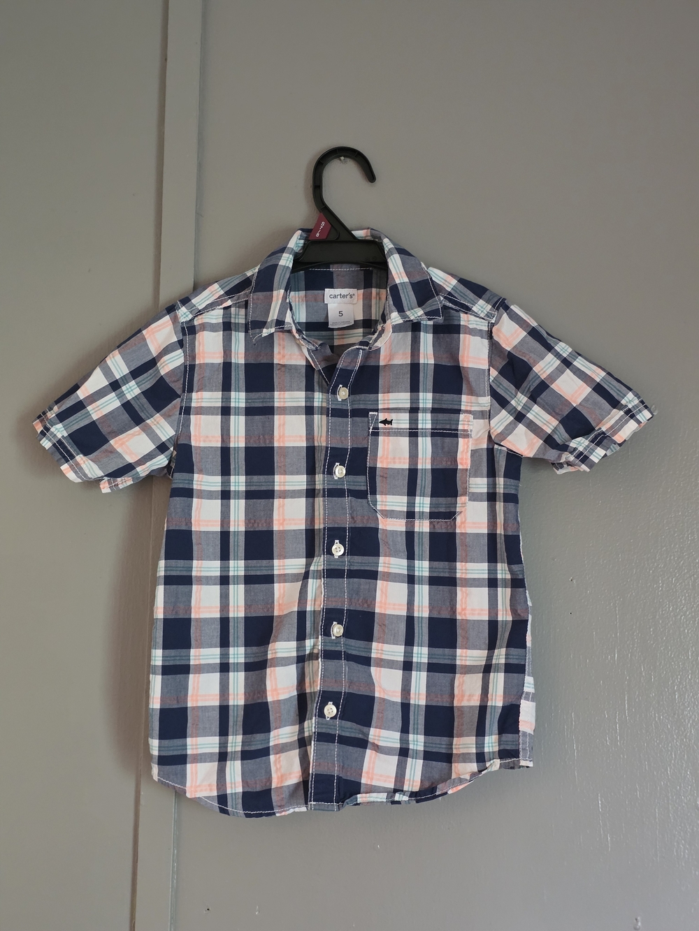 Carter's Boys Navy & Peach Plaid Button-Up Shirt